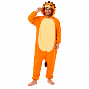 Oranje leeuw onesies voor volwassenen in WK-sfeer met Nederlandse vlag en voetbal.