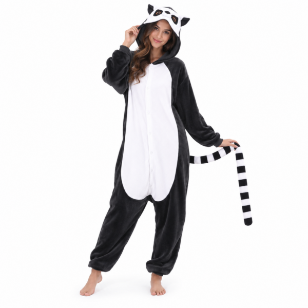 Zwart-witte Ringstaartmaki Onesie voor kinderen en volwassenen – Georgies Suites®