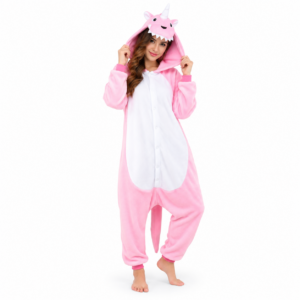 Roze draken onesie voor kinderen en volwassenen voorzien van staart en capuchon met drakensnuit