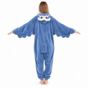 Blauwe Uil Onesie voor kinderen en volwassenen – Georgies Suites® - achteraanzicht