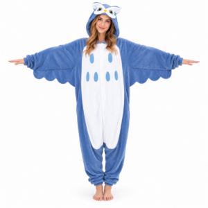 Blauwe Uil Onesie voor kinderen en volwassenen – Georgies Suites® - vooraanzichtv